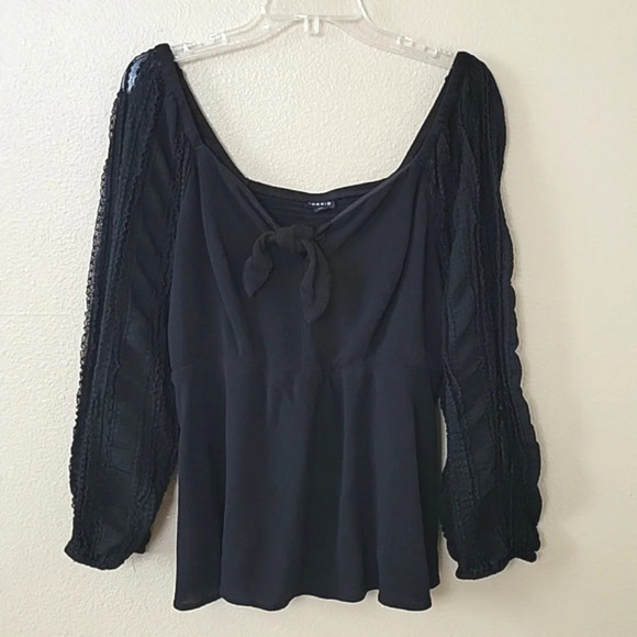 Torrid Black Peplum Rayon Crepe Embroidered Sleeve Blouse - Size 1X - Picture 1 of 9